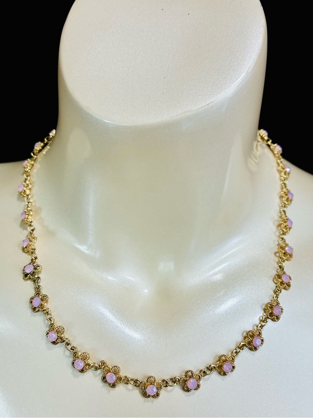 Ethereal Dainty Gold Chain Necklace with Pink Iridescent Stones - Women Jewelry